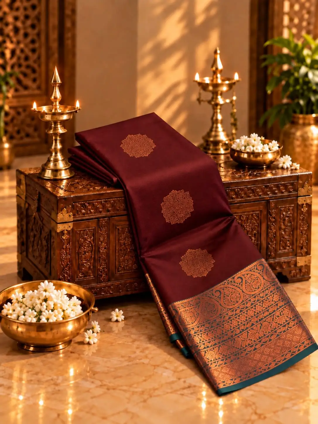 Ornate Medallion Butta Rich Pallu Soft Silk Saree